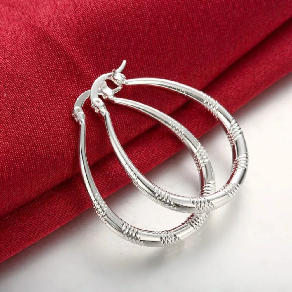 Silver Teardrop Hoops - Picture 2 of 7